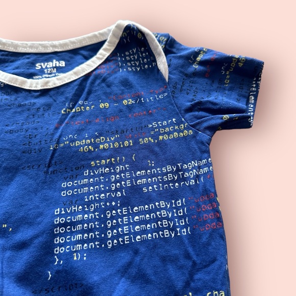 Baby Svaha Computer Programming Coding Blue With White Trim Bodysuit Sz 12 Mon - Picture 5 of 11